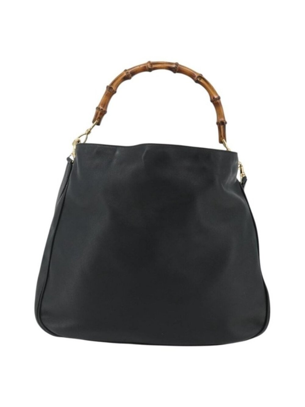 Authentic GUCCI Bamboo Shoulder Bag Leather 2way Black Gold 001 1577 - Picture 5 of 16
